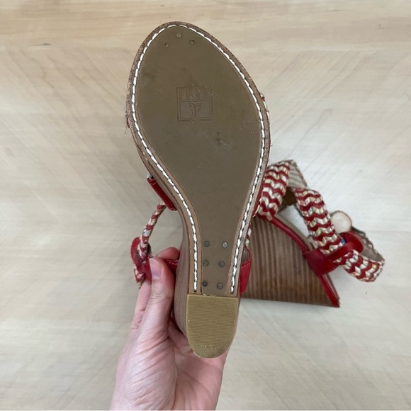 Frye Wedge Sandals Women’s Size 7 Corrina Whipstitch Leather Red Multicolor - Picture 9 of 9